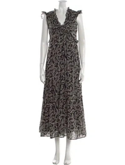 Pre-owned Banjanan Floral Print Long Dress In Black