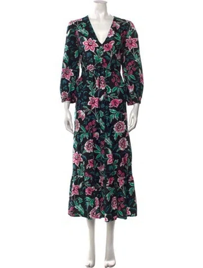 Pre-owned Banjanan Floral Print Long Dress In Black