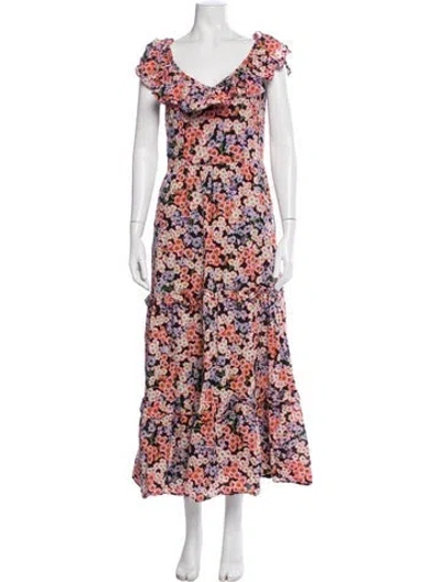 Pre-owned Banjanan Floral Print Long Dress In Black