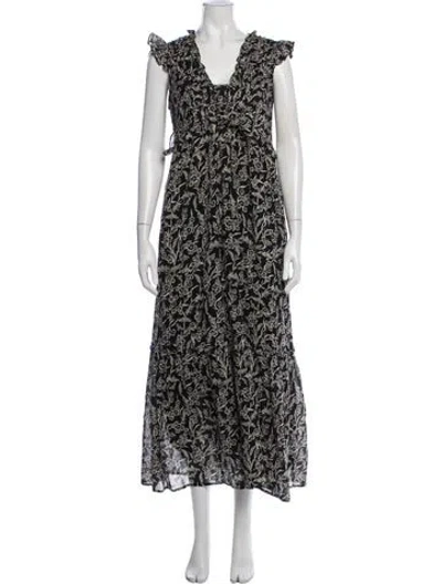 Pre-owned Banjanan Floral Print Long Dress In Black