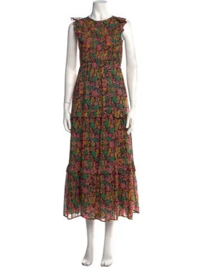 Pre-owned Banjanan Floral Print Long Dress In Black