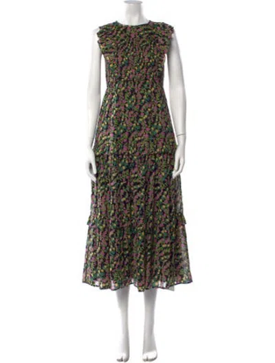 Pre-owned Banjanan Floral Print Long Dress In Black