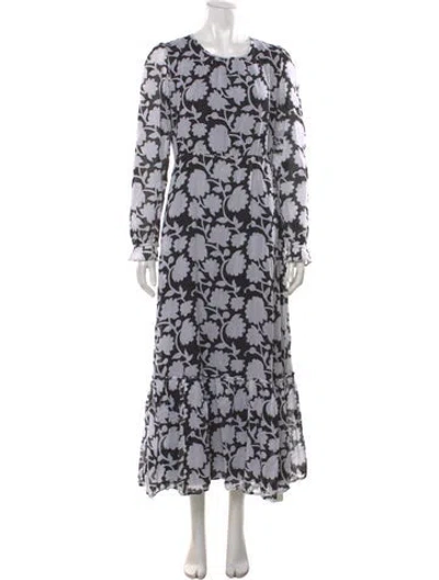 Pre-owned Banjanan Floral Print Long Dress In Black/white