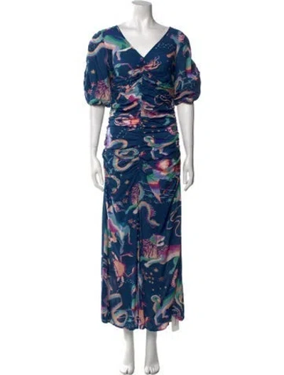 Pre-owned Banjanan Floral Print Long Dress In Blue