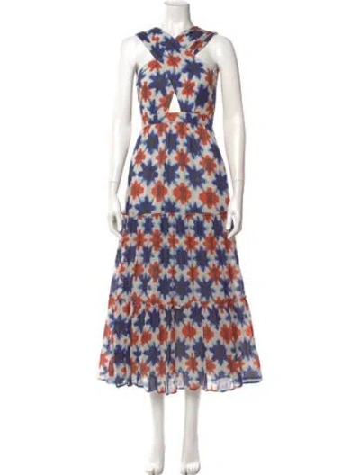 Pre-owned Banjanan Floral Print Long Dress In Blue