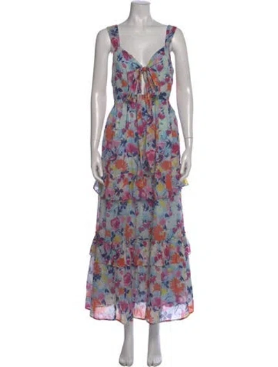 Pre-owned Banjanan Floral Print Long Dress In Blue