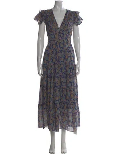 Pre-owned Banjanan Floral Print Long Dress In Blue