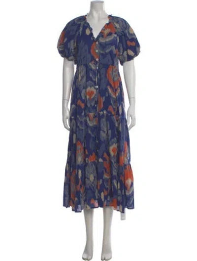 Pre-owned Banjanan Floral Print Long Dress In Blue