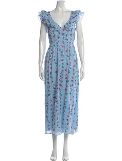 Pre-owned Banjanan Floral Print Long Dress In Blue