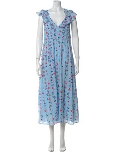 Pre-owned Banjanan Floral Print Long Dress In Blue