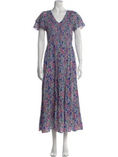 Pre-owned Banjanan Floral Print Long Dress In Blue