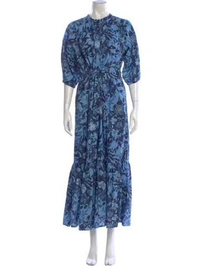 Pre-owned Banjanan Floral Print Long Dress In Blue