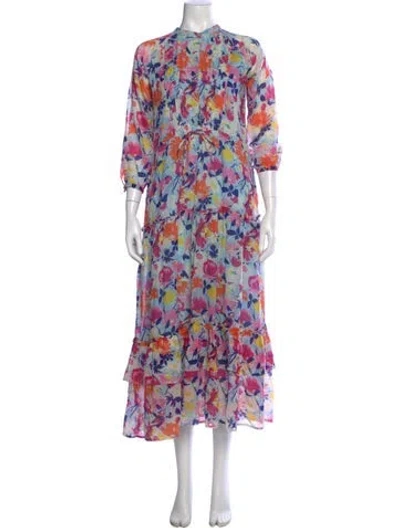Pre-owned Banjanan Floral Print Long Dress In Blue