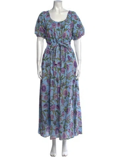 Pre-owned Banjanan Floral Print Long Dress In Blue