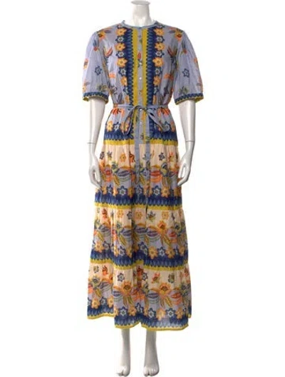 Pre-owned Banjanan Floral Print Long Dress In Blue