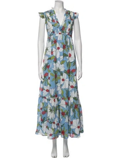 Pre-owned Banjanan Floral Print Long Dress In Blue