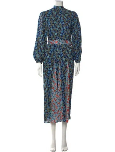 Pre-owned Banjanan Floral Print Long Dress In Blue