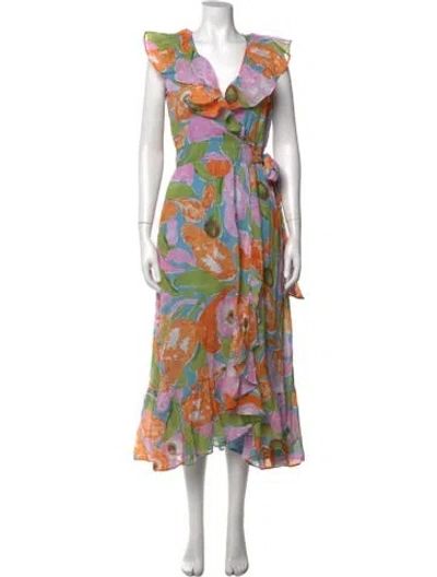 Pre-owned Banjanan Floral Print Long Dress In Blue