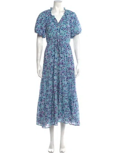 Pre-owned Banjanan Floral Print Long Dress In Blue