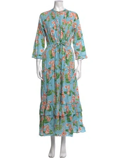 Pre-owned Banjanan Floral Print Long Dress In Blue
