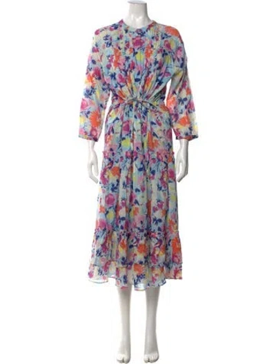 Pre-owned Banjanan Floral Print Long Dress In Blue