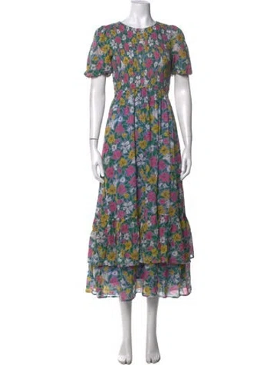 Pre-owned Banjanan Floral Print Long Dress In Blue
