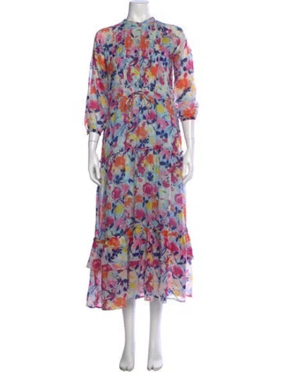 Pre-owned Banjanan Floral Print Long Dress In Blue