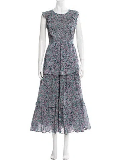 Pre-owned Banjanan Floral Print Long Dress In Blue/pink