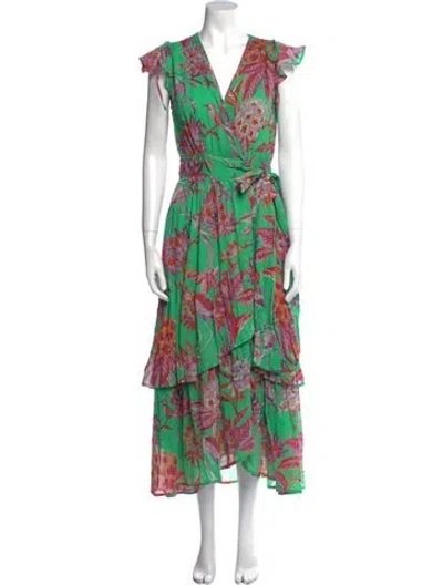 Pre-owned Banjanan Floral Print Long Dress In Green