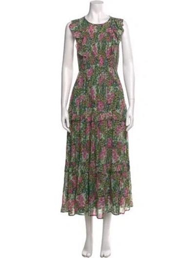 Pre-owned Banjanan Floral Print Long Dress In Green