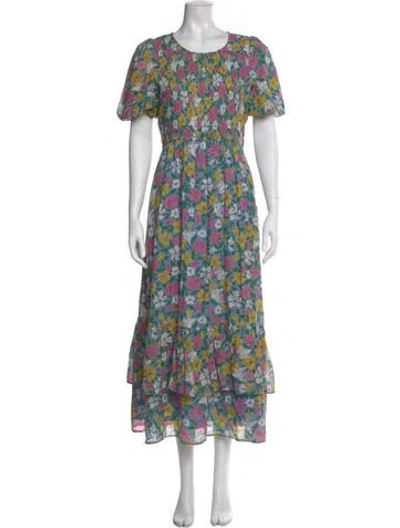 Pre-owned Banjanan Floral Print Long Dress In Green