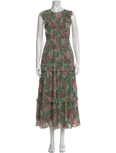 Pre-owned Banjanan Floral Print Long Dress In Green