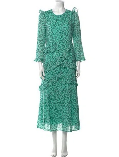 Pre-owned Banjanan Floral Print Long Dress In Green