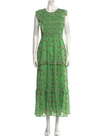 Pre-owned Banjanan Floral Print Long Dress In Green