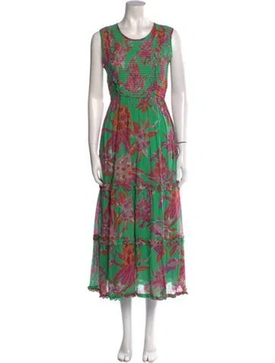 Pre-owned Banjanan Floral Print Long Dress In Green