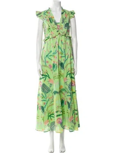 Pre-owned Banjanan Floral Print Long Dress In Green