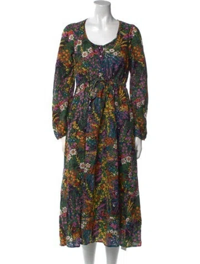 Pre-owned Banjanan Floral Print Long Dress In Green