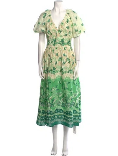 Pre-owned Banjanan Floral Print Long Dress In Green
