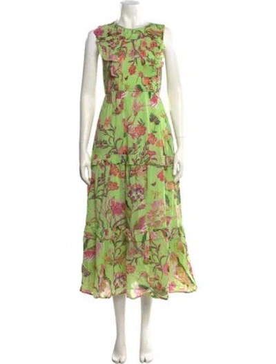 Pre-owned Banjanan Floral Print Long Dress In Green