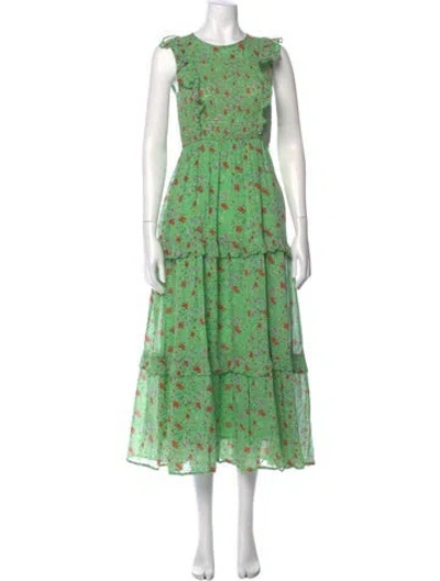 Pre-owned Banjanan Floral Print Long Dress In Green