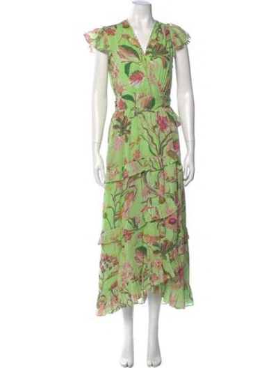Pre-owned Banjanan Floral Print Long Dress In Green