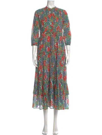 Pre-owned Banjanan Floral Print Long Dress In Green