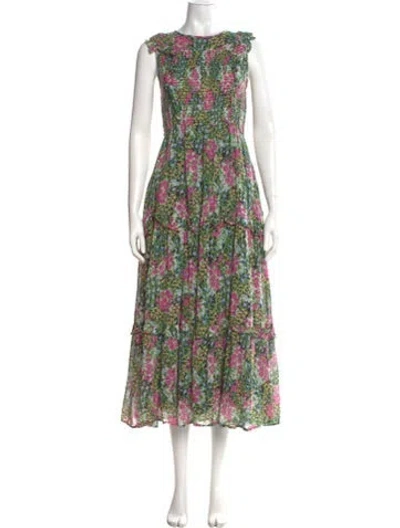 Pre-owned Banjanan Floral Print Long Dress In Green