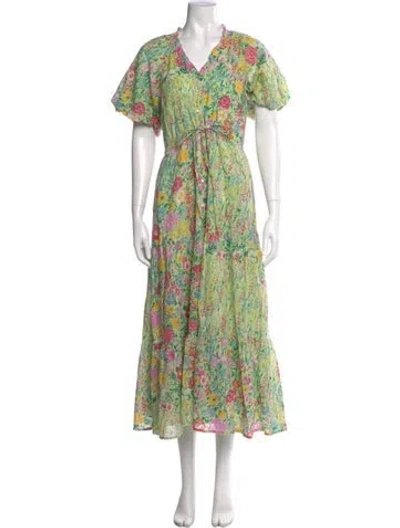 Pre-owned Banjanan Floral Print Long Dress In Green