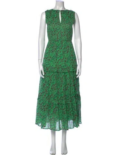 Pre-owned Banjanan Floral Print Long Dress In Green