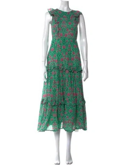 Pre-owned Banjanan Floral Print Long Dress In Green