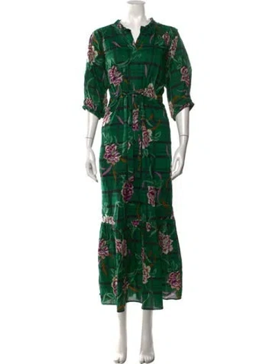 Pre-owned Banjanan Floral Print Long Dress In Green