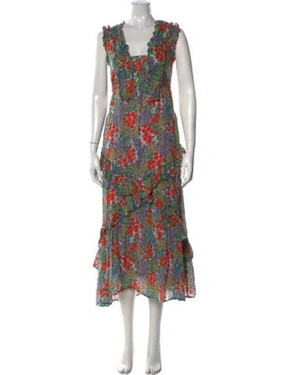 Pre-owned Banjanan Floral Print Long Dress In Green