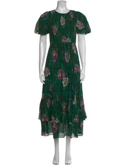 Pre-owned Banjanan Floral Print Long Dress In Green
