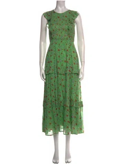 Pre-owned Banjanan Floral Print Long Dress In Green